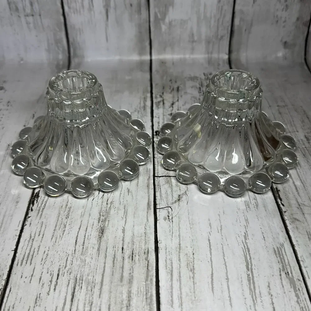 Vintage 1960s Boopie Bubble Glass‎ Candlestick Holder Set